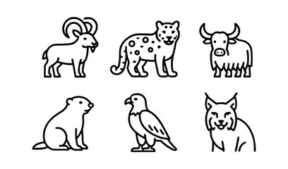 Minimalist animal icons set featuring wild creatures in line art style