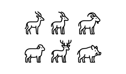 Obraz premium Minimalist animal line art: deer, goat, ram, boar silhouettes