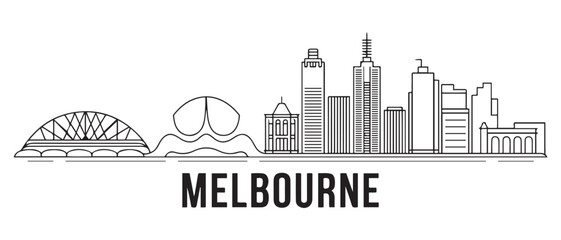 Fototapeta premium Melbourne Line Art skyline horizontal banner. Black Melbourne, Australia. Vector template for your design. with white background