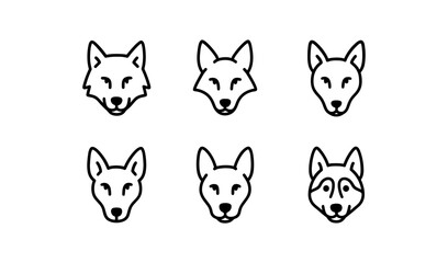 Obraz premium Minimalist animal head icons: wolf, fox, dog line art collection