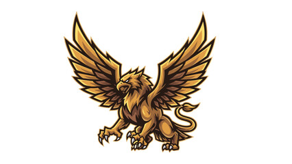 Obraz premium Golden Griffin Mascot Logo Illustration - Majestic Mythical Creature with Wings and Claws