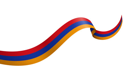 Waving armenian flag ribbon flowing gracefully against a clean white background