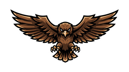 Naklejka premium Aggressive Flying Hawk Bird with Spread Wings and Sharp Talons Mascot Logo Illustration
