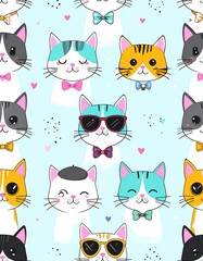 Fototapeta premium Cute cat faces pattern (1)