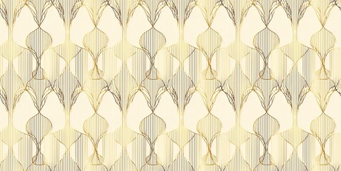 Elegant seamless pattern featuring Indian arches with golden outlines on a cream background, channeling contemporary luxury style