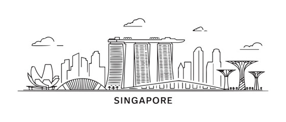Singapore Line Art skyline silhouette. Landscape Singapore. Vector illustration. with white background © Nargis