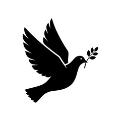 Fototapeta premium Silhouette icon of a dove carrying an olive branch in flat vector style