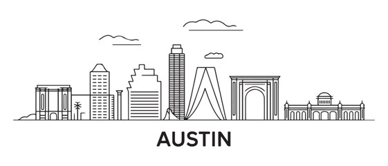 Austin Line Art skyline. Travel Austin famous landmarks. Business and tourism concept for presentation, banner, web site. with white background