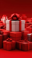 Obraz premium Colorful gift boxes arranged beautifully in various sizes and shades of red for festive celebrations