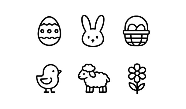 Minimalist easter icons set with bunny, egg, and spring elements