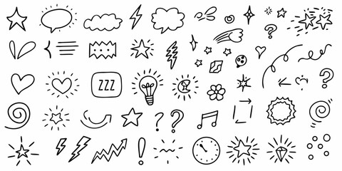 Collection of hand drawn doodle icons and symbols for design and illustration