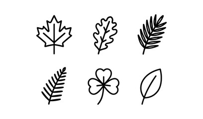 Collection of outline leaf icons featuring different leaf shapes