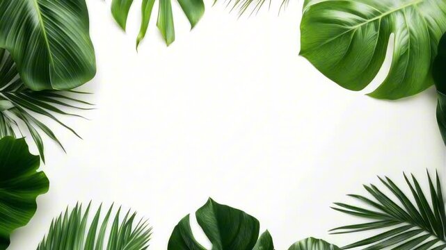 Lush tropical leaves form a natural frame, offering a vibrant backdrop with copy space in the middle
