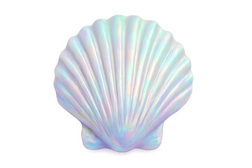Iridescent scallop shell on transparent background exhibiting vibrant colors