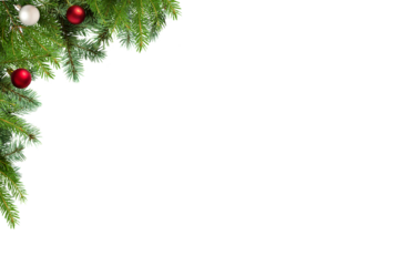 Frame, Christmas tree branches with balls in PNG isolated on transparent background