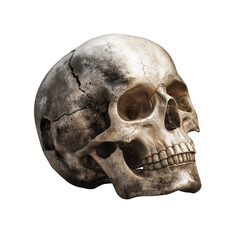 Obraz premium Realistic human skull on transparent background. Anatomical bone model. Education and science use.