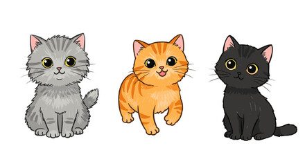 Obraz premium Cute Cats Icon Set in Kids Drawing Style on Transparent Background
