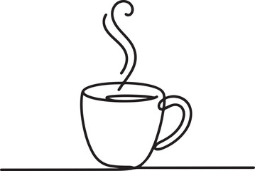 Coffee Mug Line Art with Beans and Saucer