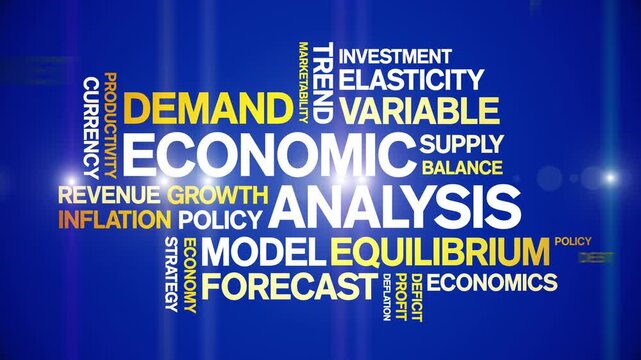 Economic Analysis animated word cloud-text design animation tag kinetic typography seamless loop.