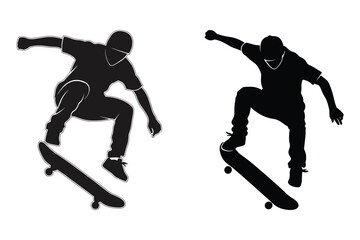 Dynamic skateboarder performing an aerial trick silhouette