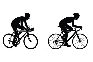 Obraz premium Two cyclists riding bicycles side by side in a clean outline silhouette