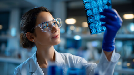 Researcher examining brain scans of children in a lab high resolution imaging neurotoxicity environmental health medical imaging with copy space