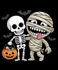 Skeleton Riding Mummy Shark Funny Halloween Pumpkin