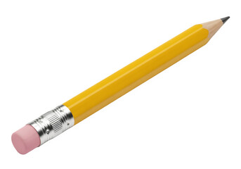 Classic Yellow Pencil with Sharp Point and Pink Eraser – School Supply, Writing Tool, High-Resolution Object Photography, Transparent PNG Overlay