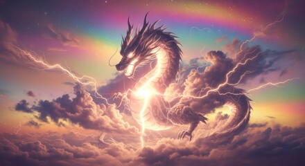Celestial Dragon of Lightning - A Mythical Creature in the Sky.