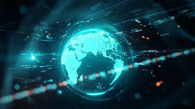 Futuristic hologram planet earth rotating showing american continent data processing - Powered by Adobe