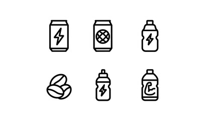 Minimalist energy drink and beverage icons set in linear style
