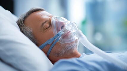 Cinematic close-up of an elderly patient resting peacefully in a hospital bed with oxygen mask and medical tubes, calm and fragile scene of healthcare, compassion, and human vulnerability.
 - Powered by Adobe