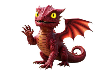 Obraz premium A vibrant, cartoonish, red dragon figurine, posed with outstretched hand, against a bold black background.