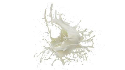 Close-up of milk splash on a clean white background. 3d rendering. PNG files.