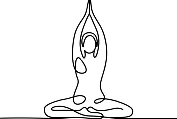 Elegant continuous line art illustration of a person meditating in a yoga pose