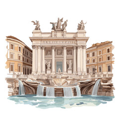 Naklejka premium Trevi Fountain. Trevi Fountain watercolor vector illustration