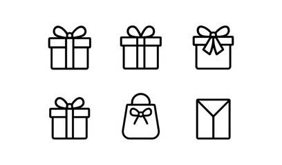Linear gift box icons set for holidays and celebrations