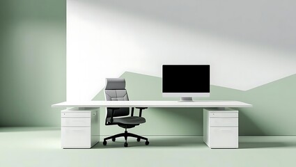 Contemporary Office Environment with Multiple Workstations and Minimalist Aesthetic