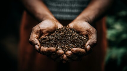 Hands holding rich soil, symbolizing sustainability and growth.