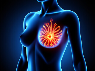 Glowing human anatomy female breast internal structure image