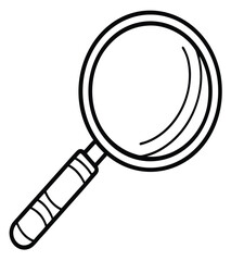 A magnifying glass vector icon shows a black loupe with a transparent lens, symbolizing search and discovery