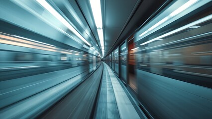 Fototapeta premium An abstract urban transit scene with dynamic motion blur and cool metallic tones.