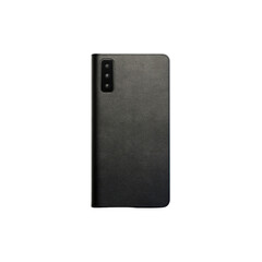 Sleek Black Smartphone in Protective Leather Case - Rear View