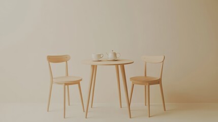 Beige wooden table and chairs