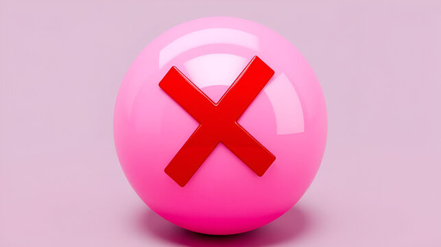 A glossy, pink sphere with a prominent red cross symbol, suggesting negation or error.
