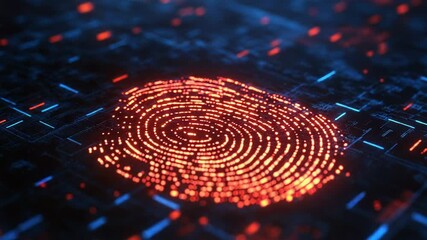 Glowing fingerprint on digital circuit board symbolizing cybersecurity - Powered by Adobe