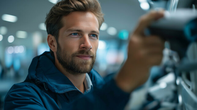 Corporate surveillance operator examining a CCTV security camera system workplace safety surveillance technology security monitoring with copy space