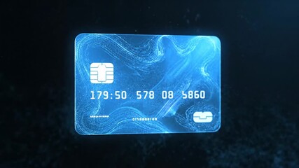 Futuristic digital credit card glowing with secure transaction technology on a dark background, symbolizing modern finance - Powered by Adobe