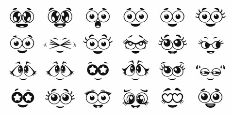 Collection of diverse cartoon faces expressing various emotions and expressions