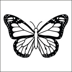 Elegant Black and White Butterfly Outline Illustration Isolated on White – Perfect for Nature, Design, and Craft Projects